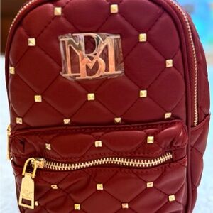 Badgley Mischka Burgundy Quilted Mini Backpack with Gold Studs NWT